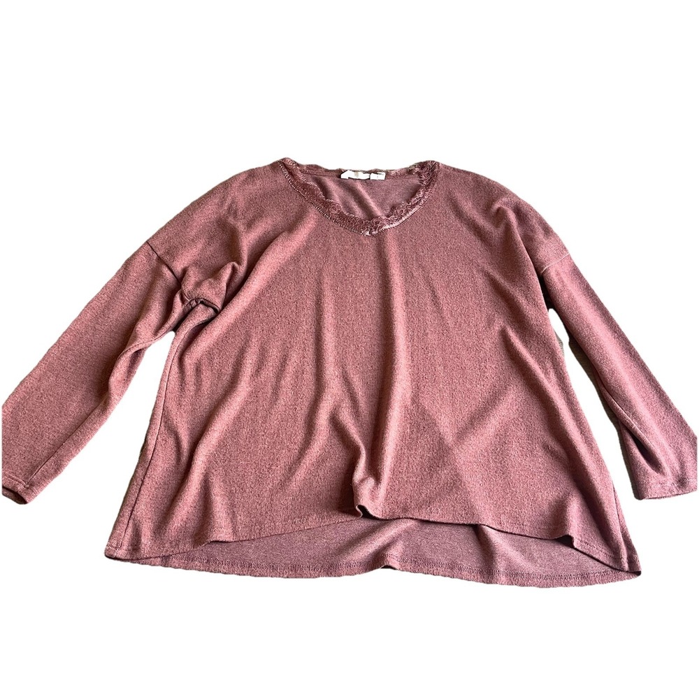 Soft Surroundings V-Neck Sweater Womens Large Lace Trim Rose Pink Tight Knit